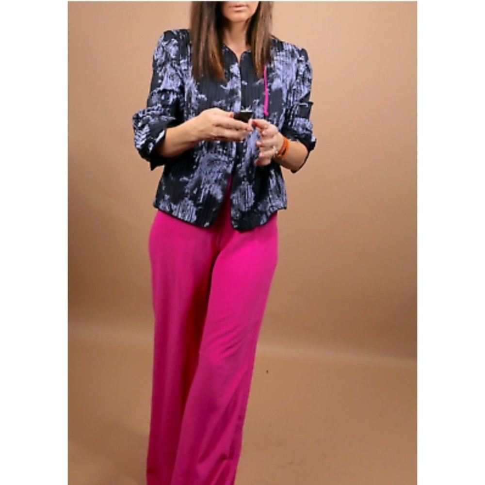 ARMANI Collezioni Black Purple Silk Floral Button Down Blazer Jacket Size 12